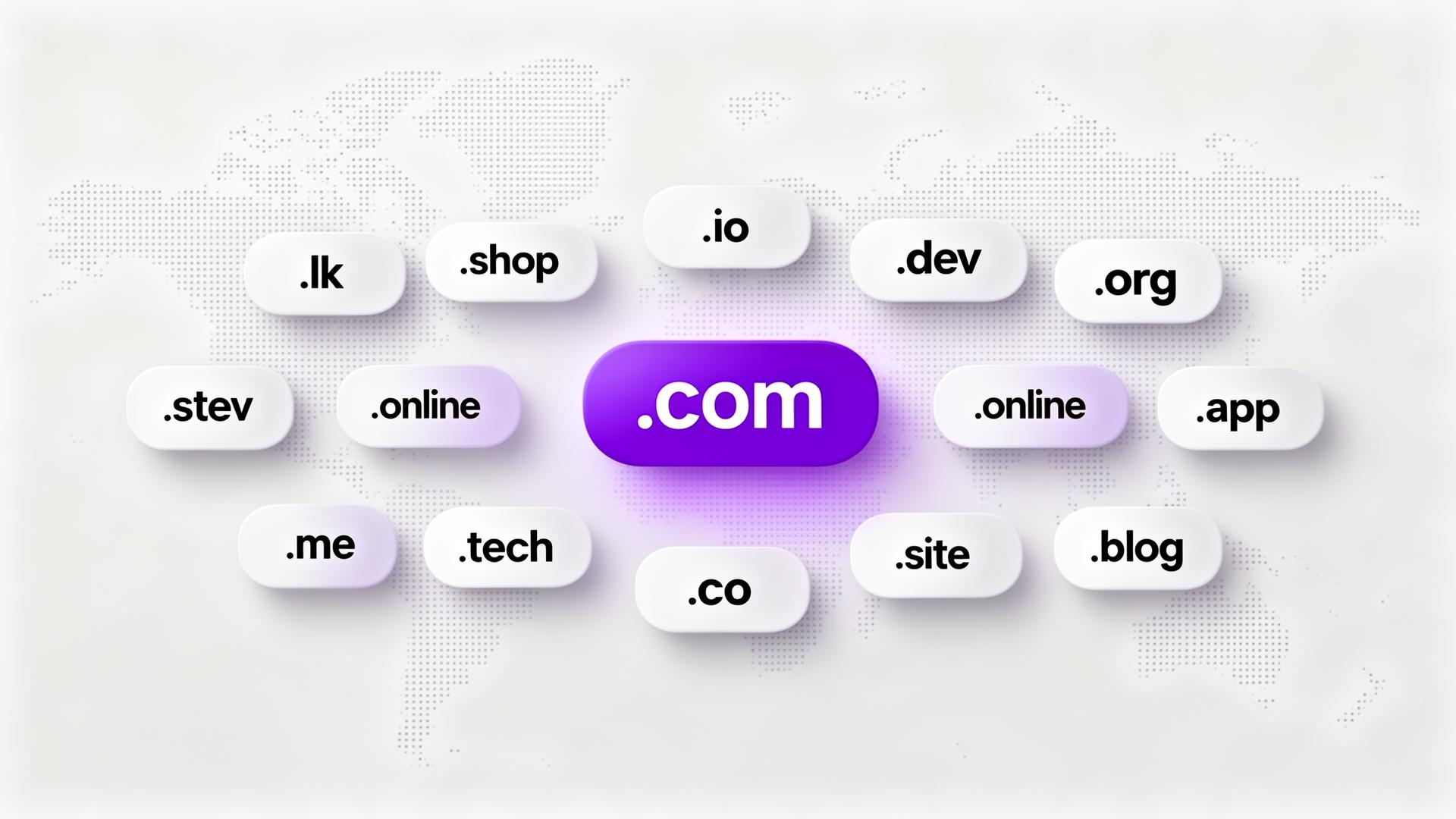 Domain extensions supported by Shopi including .com, .lk, .shop, .store, .online, .net, .org and more for Sri Lankan online shops