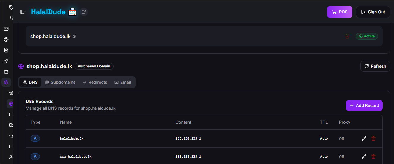 Shopi DNS Management Dashboard — manage A records, CNAME, TXT, and more from one place